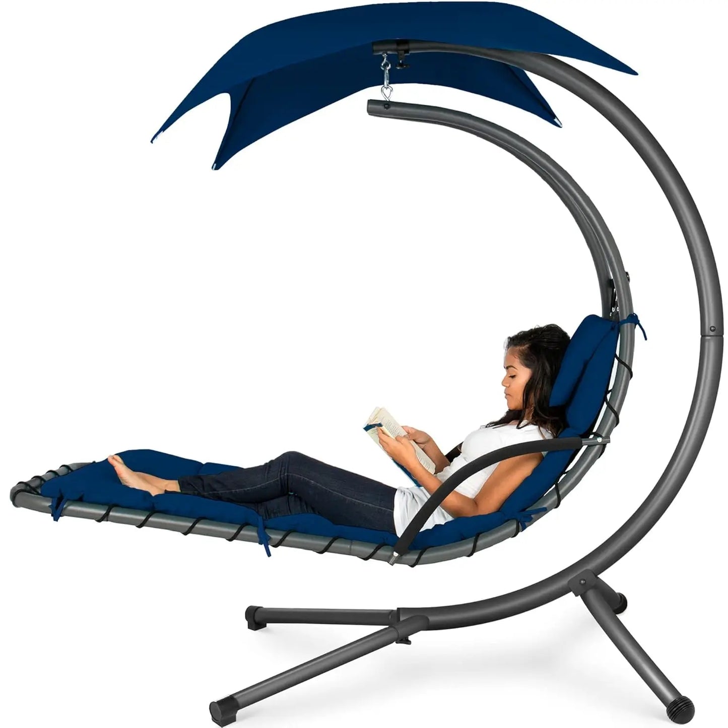 Curved Steel Outdoor Hanging Chaise Lounge With Built In Pillow