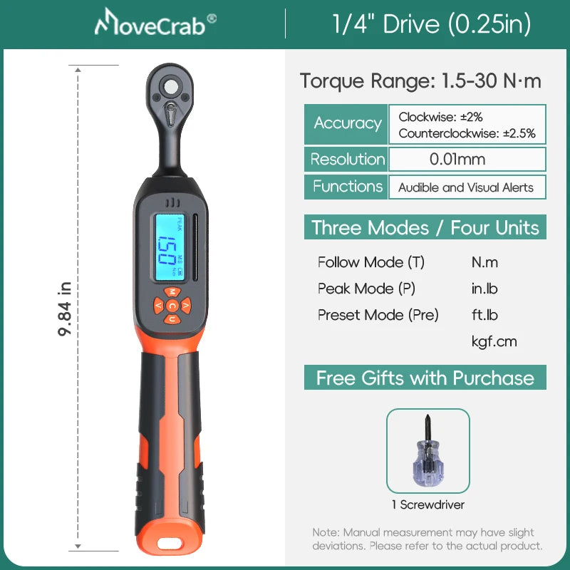 MoveCrab Digital Torque Wrench 1-340 Nm With LED Alerts