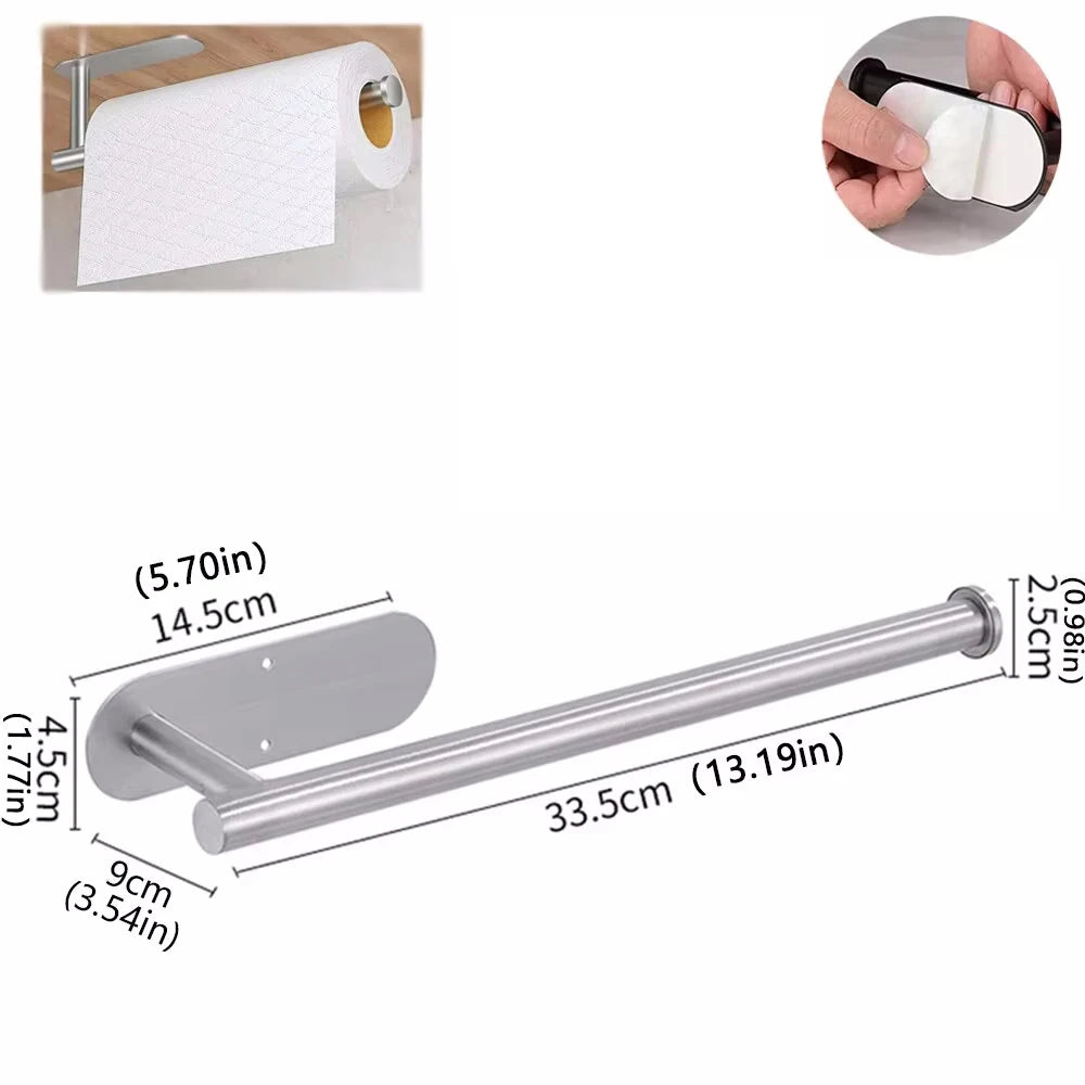 Adhesive Metal Paper Towel Holder Kitchen Bathroom Storage Rack