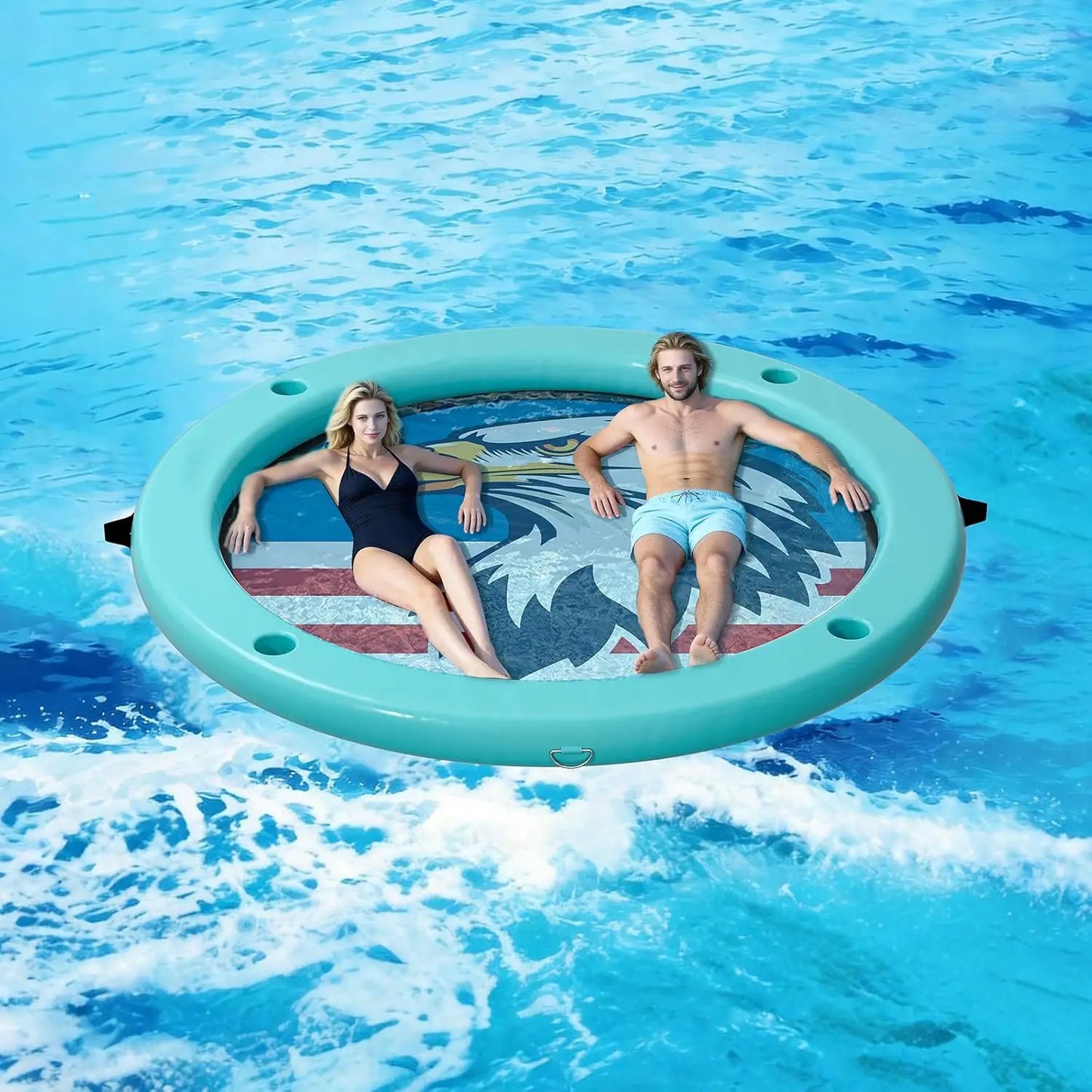 Float Ring With 6 Cup Holders Inflatable Water Hammock