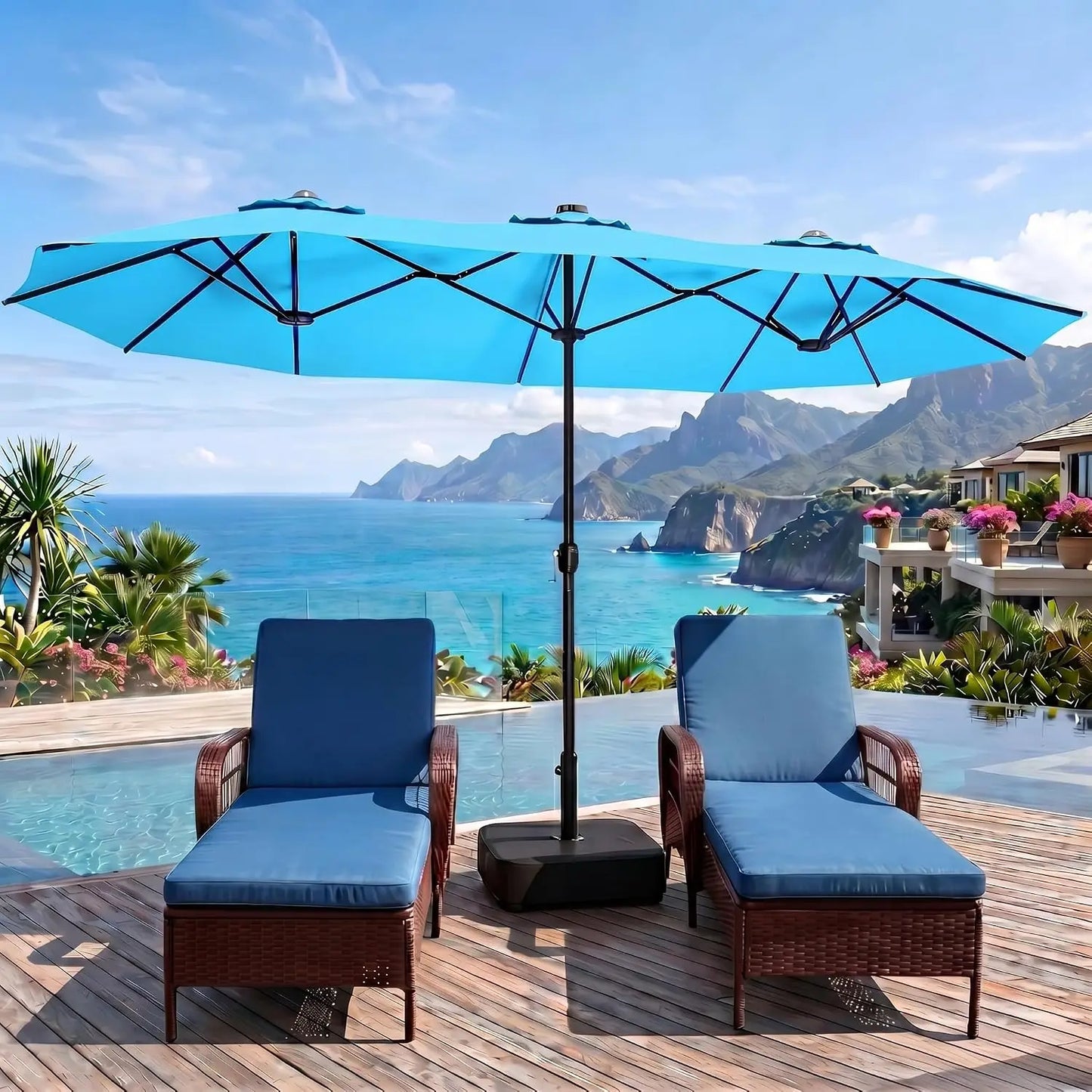 Rectangular Double Sided Outdoor Market Umbrella With Base Included