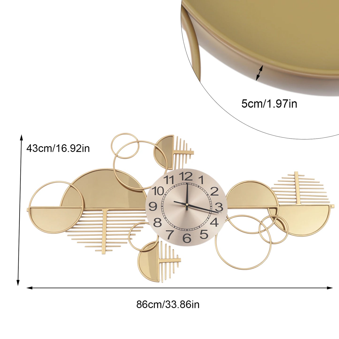Creative Modern Metal Wall Clock Silent Battery Operated Minimalist Decor