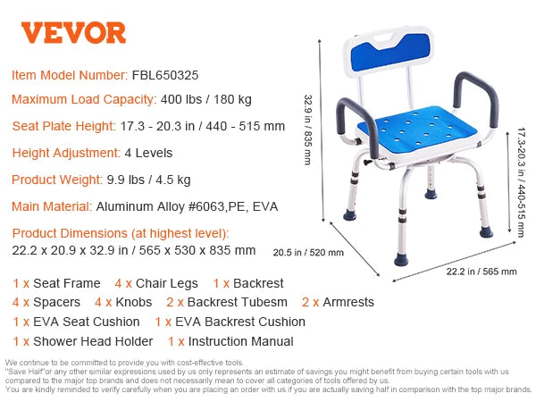 SucceBuy Swivel Shower Chair 360 Adjustable Armrest Non Slip