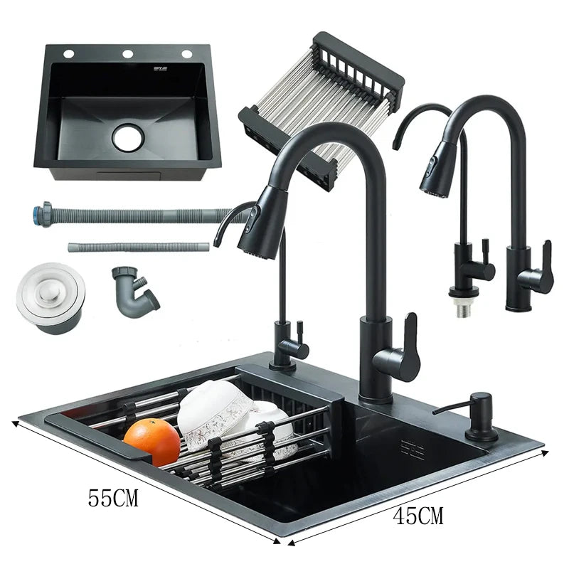 Stainless Steel Kitchen Faucet Set With Rainfall Spout And Sprayer