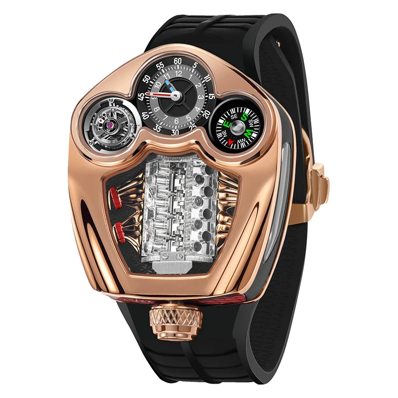PINDU Design Men's Watch Luxury Business Compass Quartz Silicone Strap