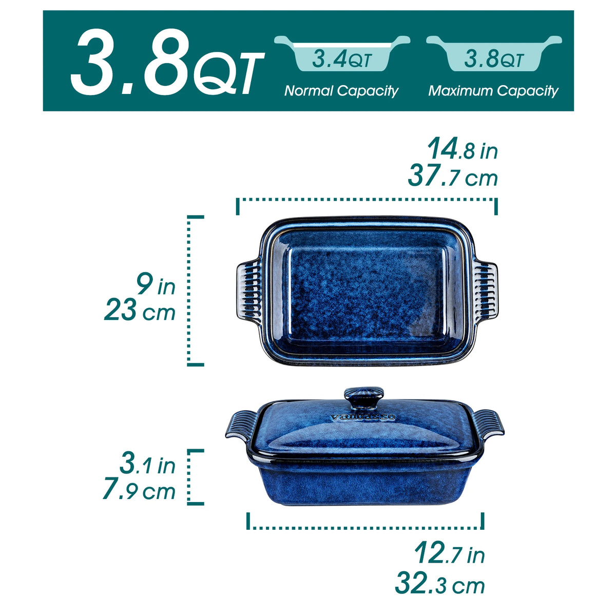 Malacasa Microwave Safe Porcelain Casserole Baking Dish With Lid