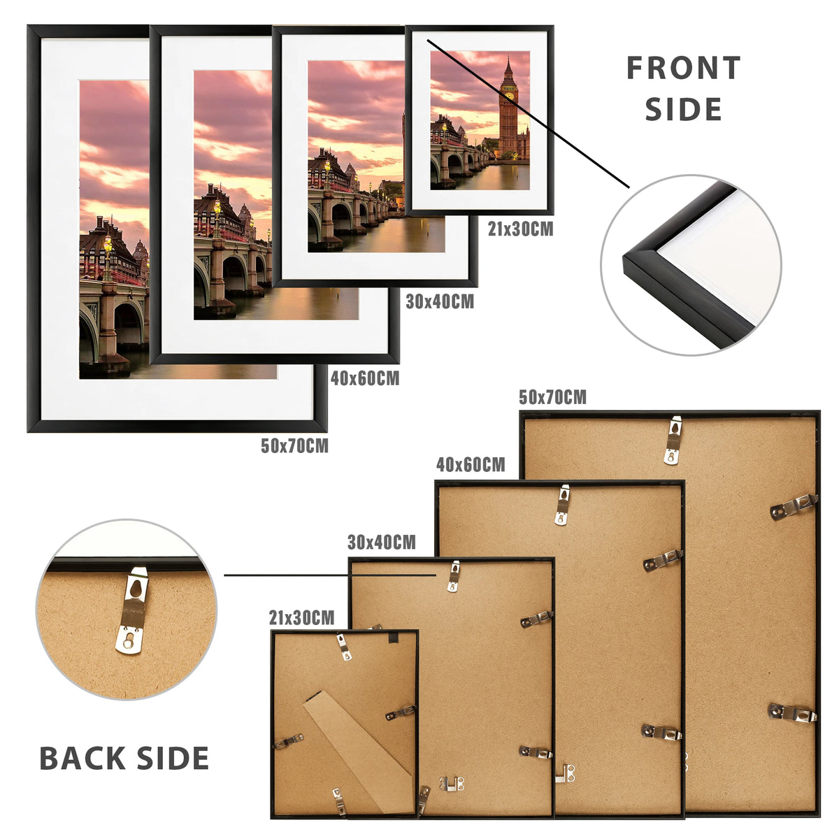 Modern Aluminum Picture Frame Set With Mat For Gallery Walls