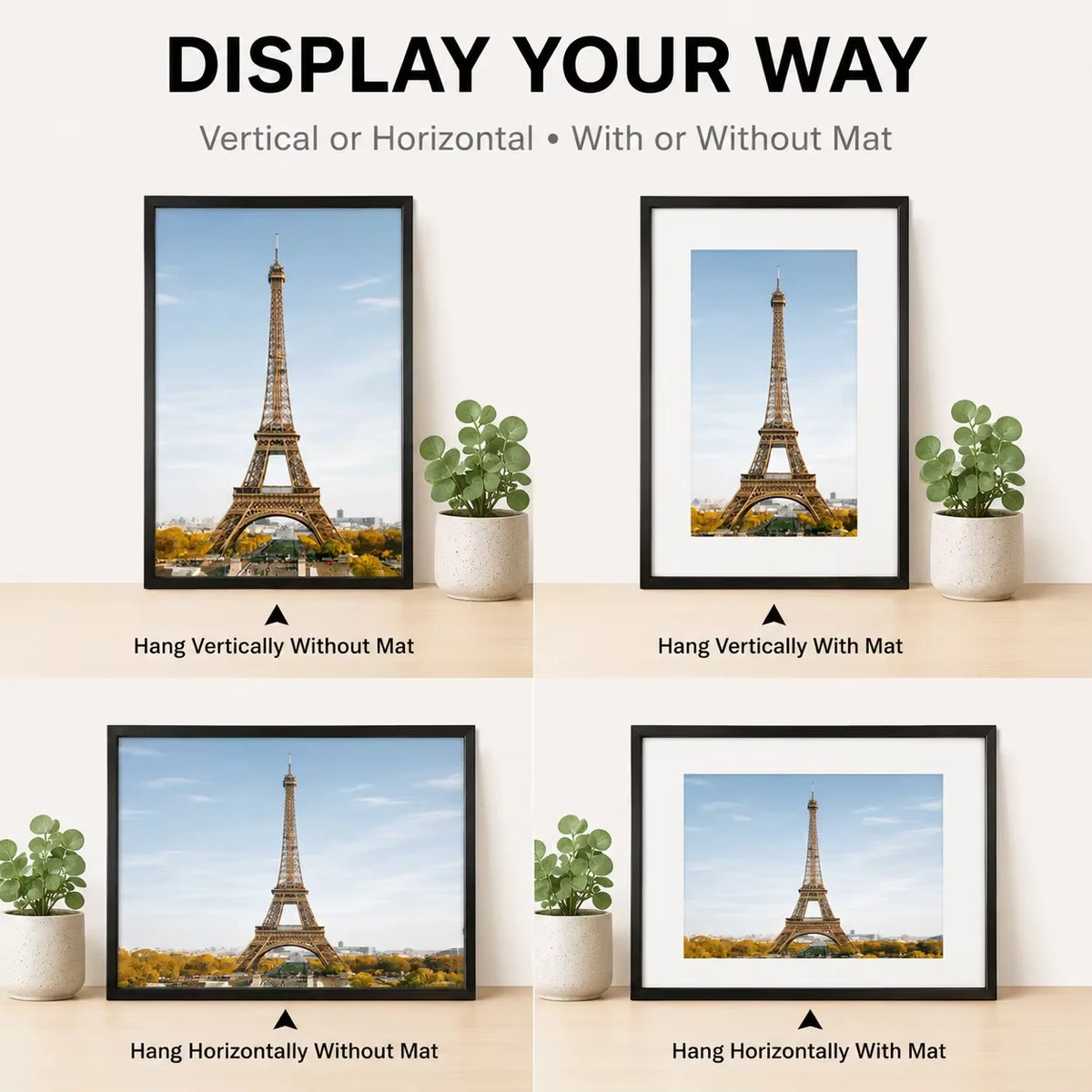 Modern Aluminum Picture Frame Set With Mat For Gallery Walls