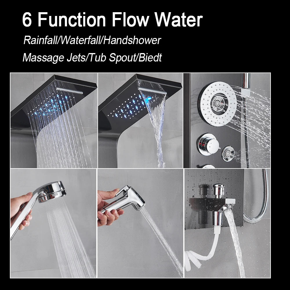 MYQualife LED Shower Column System With Rainfall Waterfall Jets