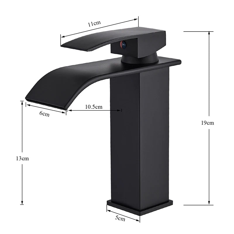 Rozin Matte Black Basin Faucet Deck Mounted Single Lever Waterfall Tap