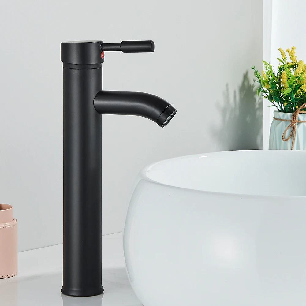 Rozin Matte Black Basin Faucet Deck Mounted Single Lever Waterfall Tap