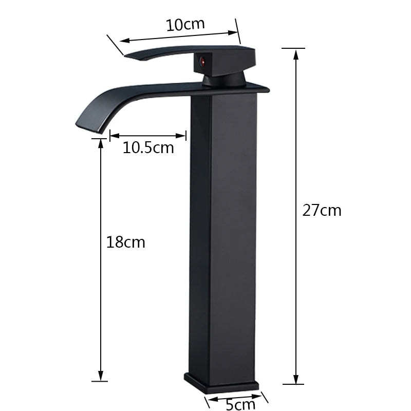 Rozin Matte Black Basin Faucet Deck Mounted Single Lever Waterfall Tap