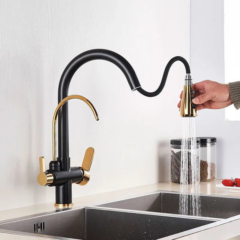 Hownifety Pullout Water Filter Kitchen Faucet Cold Hot Tap
