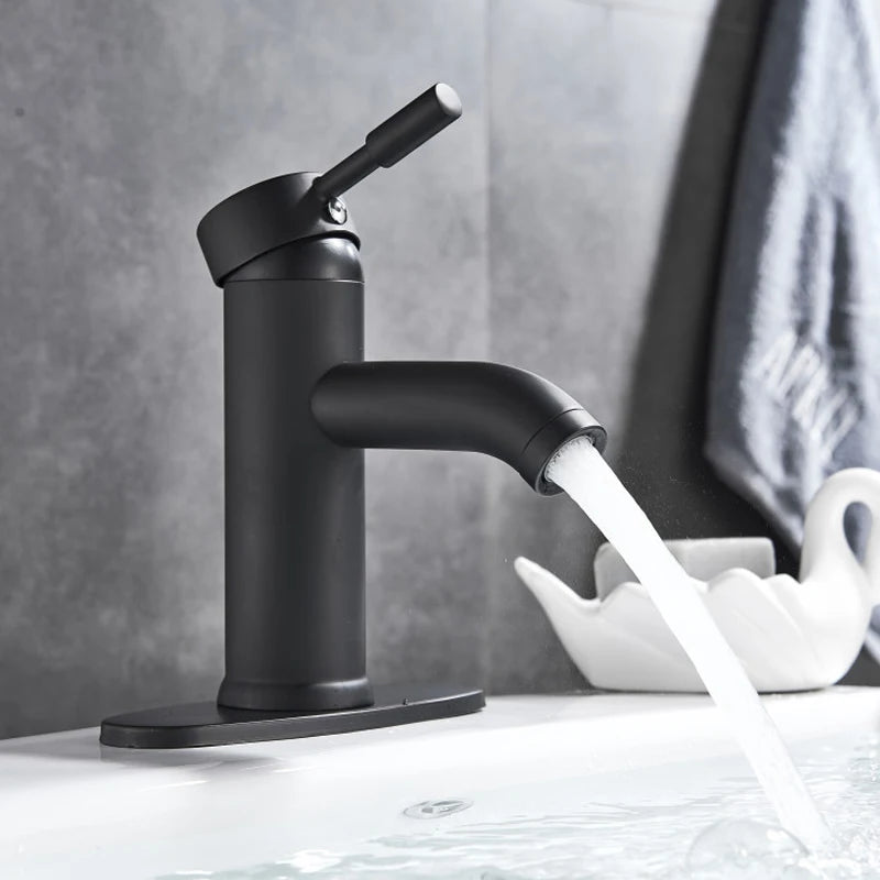 Rozin Matte Black Basin Faucet Deck Mounted Single Lever Waterfall Tap