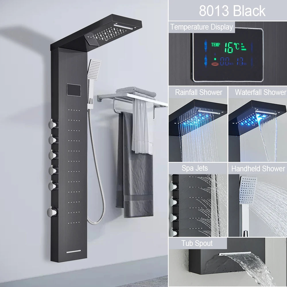 MYQualife LED Shower Column System With Rainfall Waterfall Jets