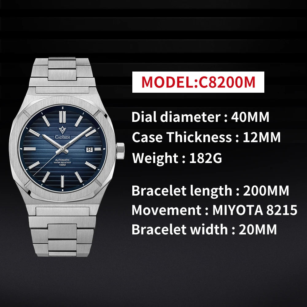 Cadisen Diver Watch Miyota 8215 Automatic Stainless Steel Waterproof Luminous