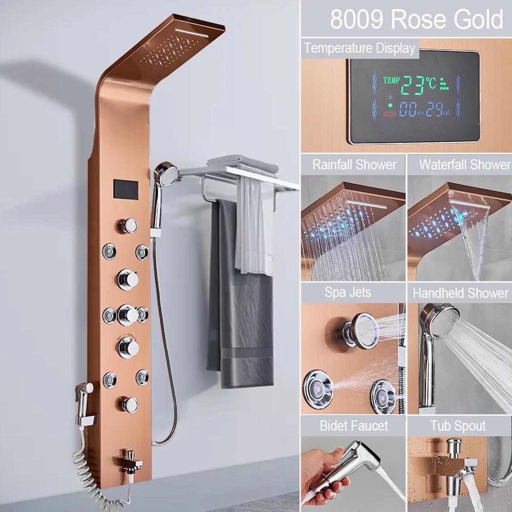 MYQualife LED Shower Column System With Rainfall Waterfall Jets