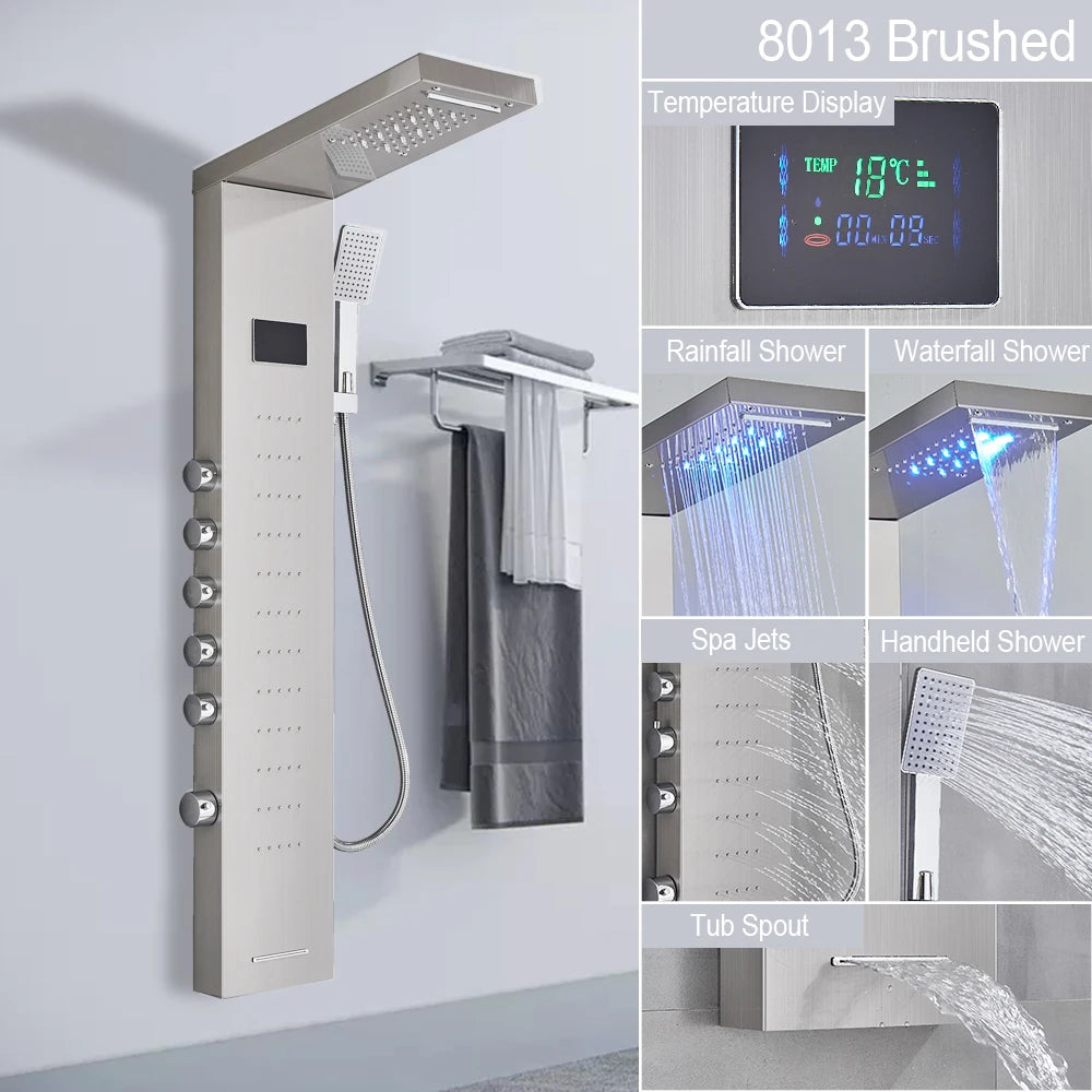 MYQualife LED Shower Column System With Rainfall Waterfall Jets