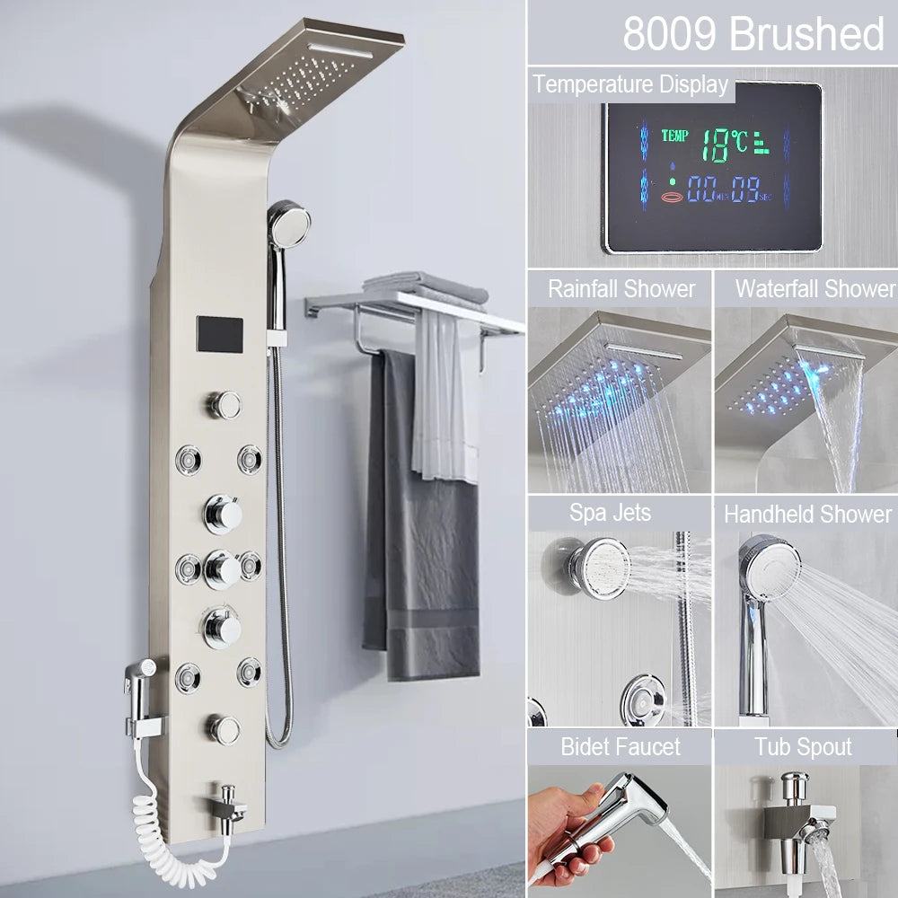 MYQualife LED Shower Column System With Rainfall Waterfall Jets