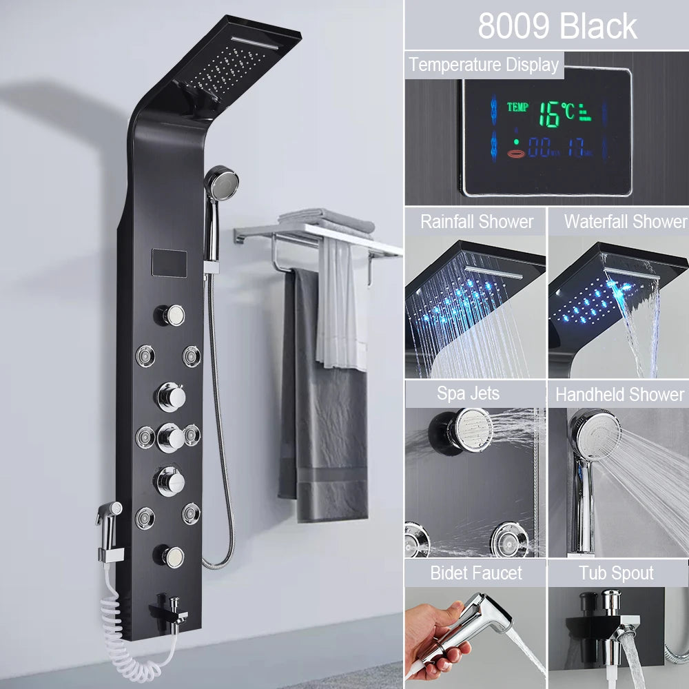 MYQualife LED Shower Column System With Rainfall Waterfall Jets
