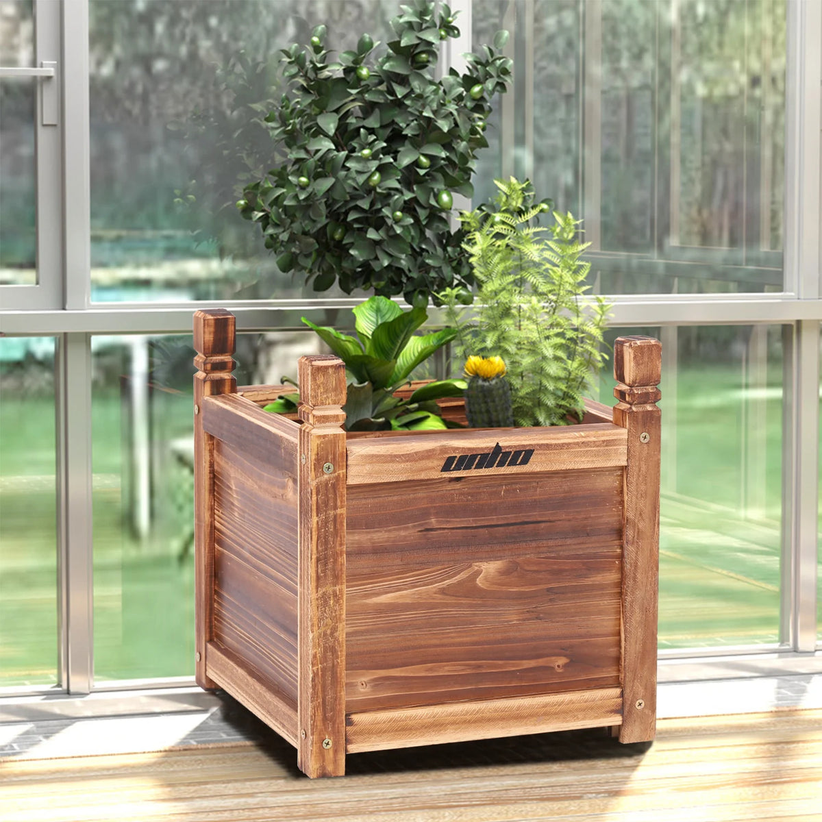 Raised Window Mounted Wooden Garden Flower Planter