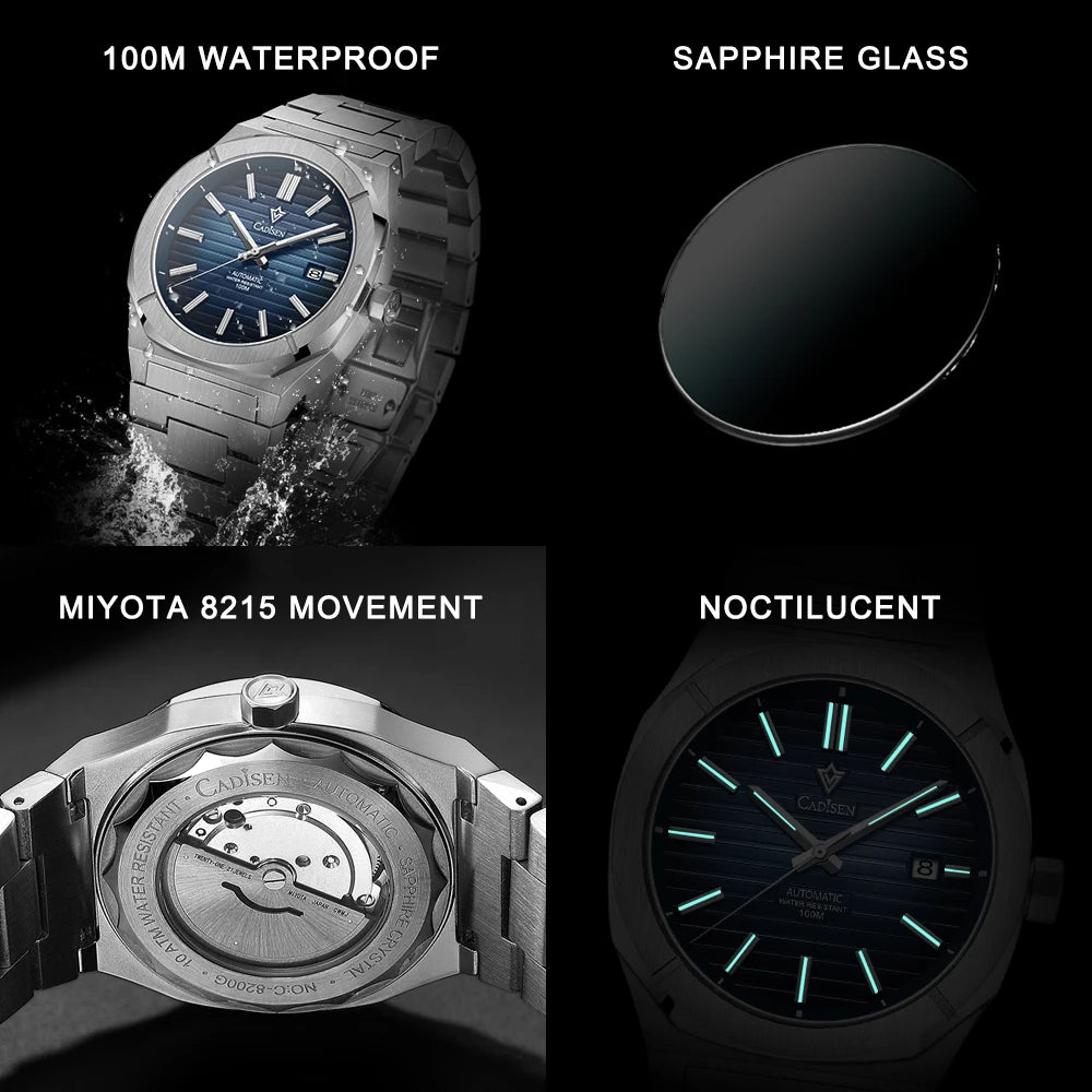 Cadisen Diver Watch Miyota 8215 Automatic Stainless Steel Waterproof Luminous