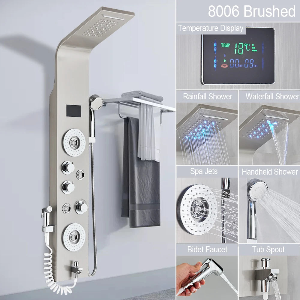MYQualife LED Shower Column System With Rainfall Waterfall Jets