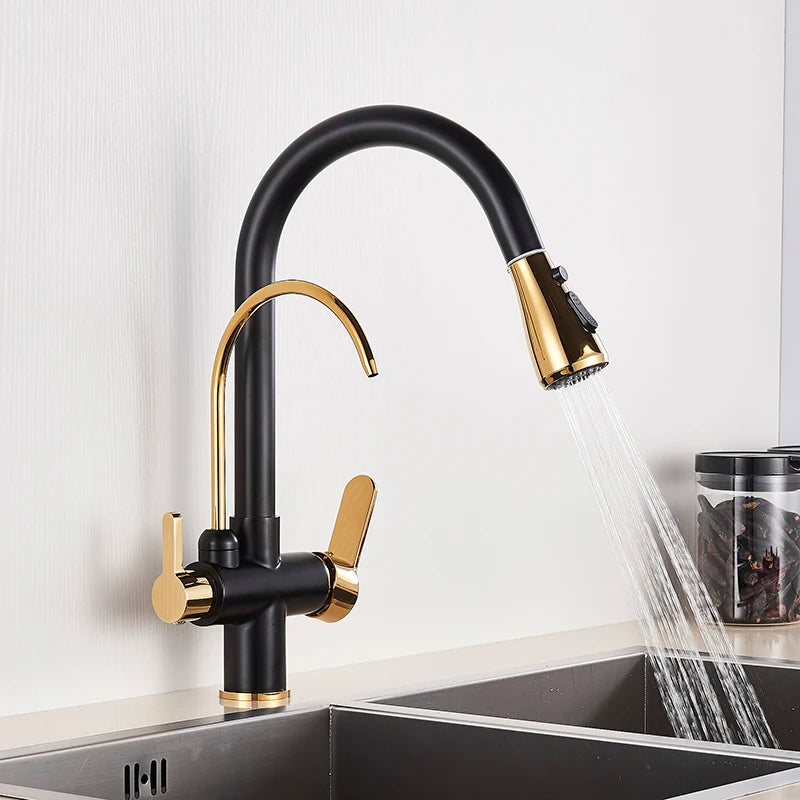 Hownifety Pullout Water Filter Kitchen Faucet Cold Hot Tap