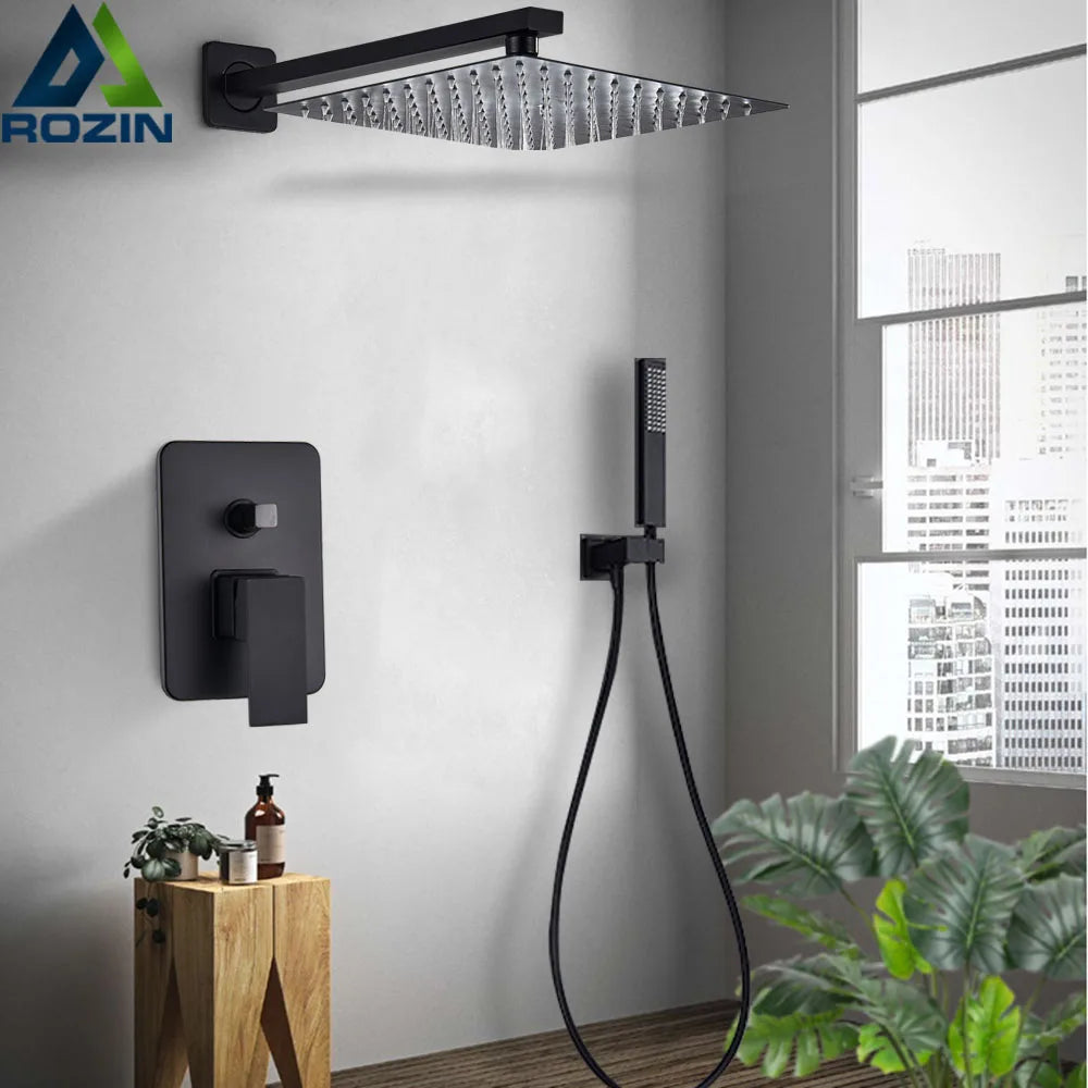 Rozin Wall Mounted Shower Faucet Mixer With Rainfall Hand Shower