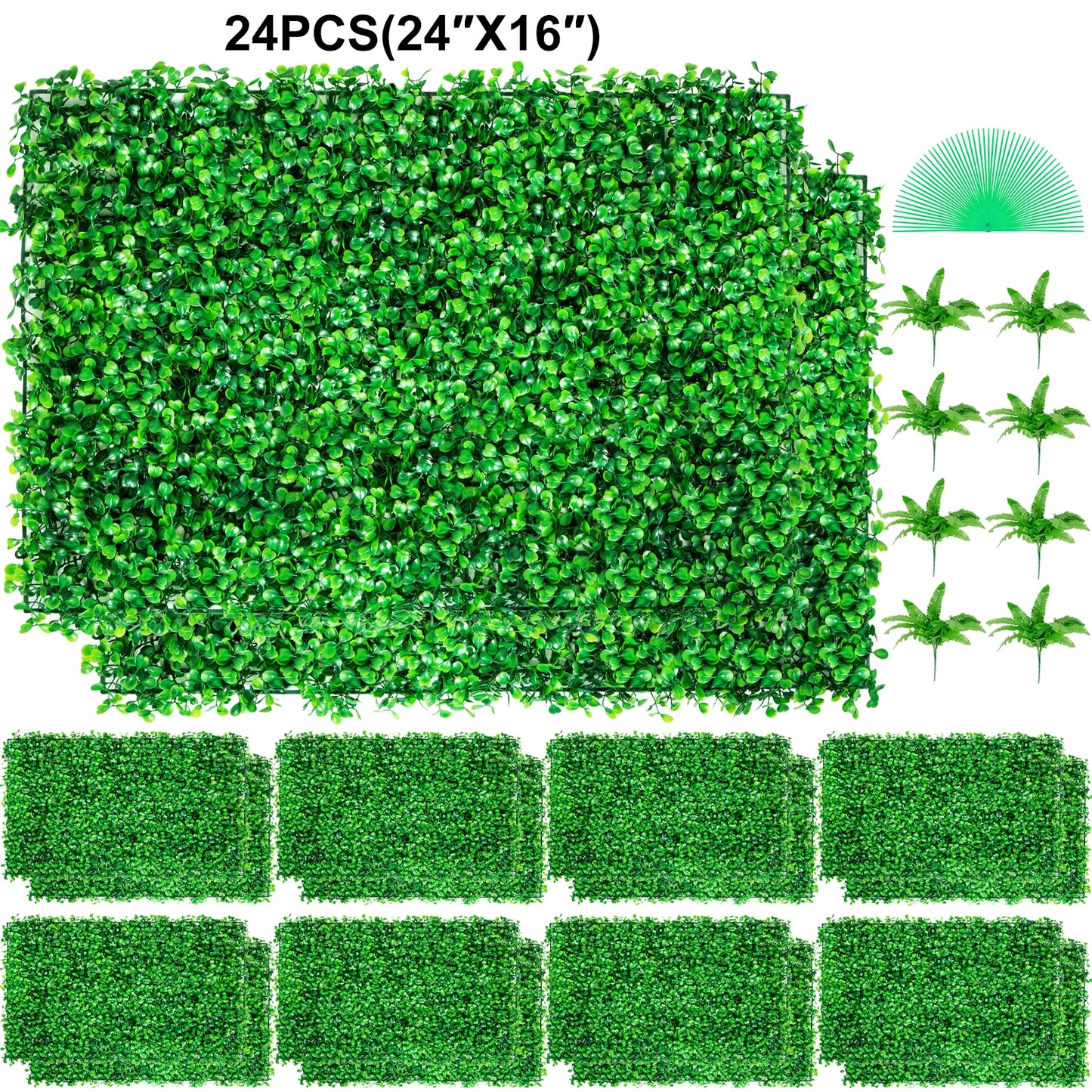 SucceBuy Artificial Boxwood Panel 24 Pcs Hedge Wall Backdrop