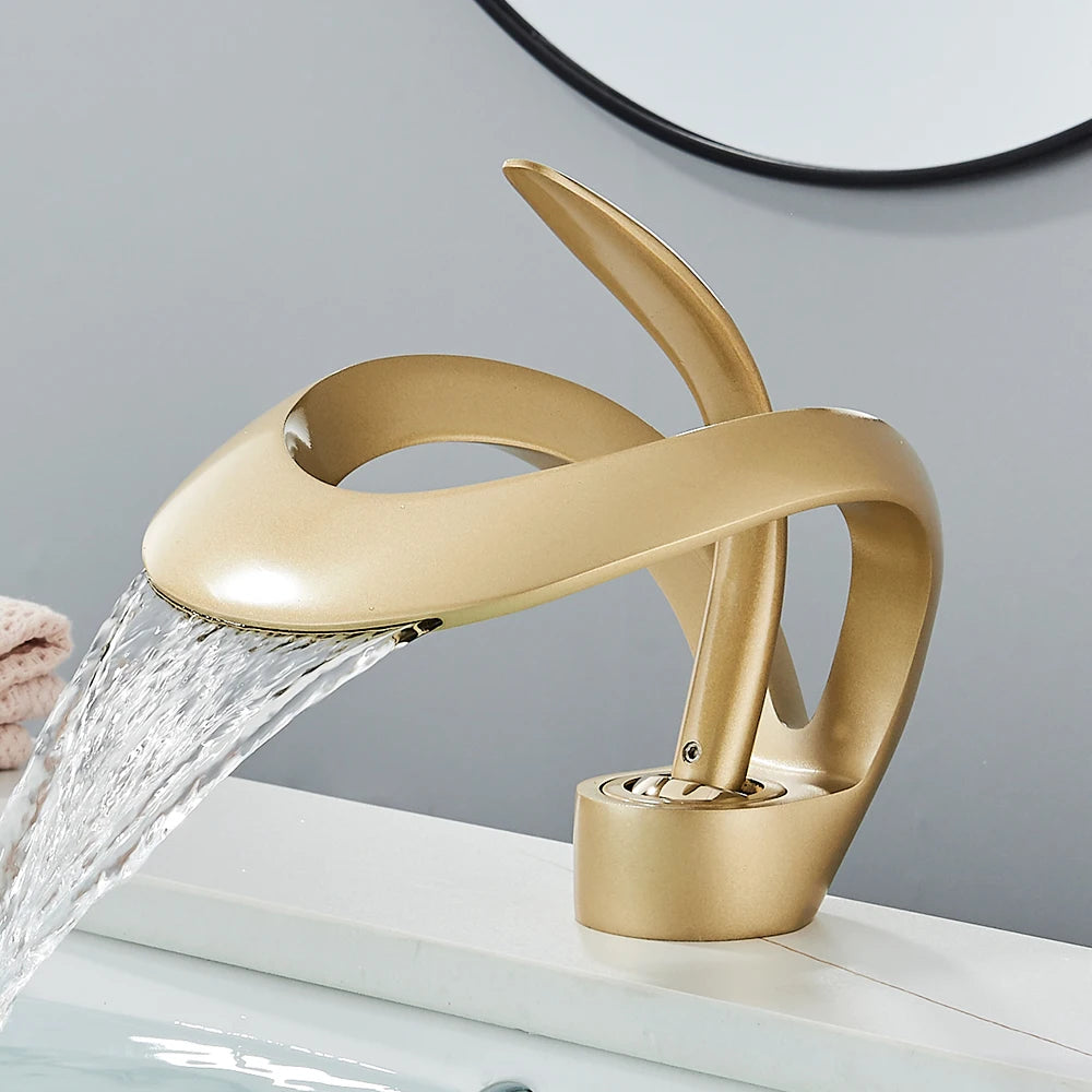 Rozin Waterfall Basin Faucet Bathroom Deck Mount Hot Cold Mixer Tap