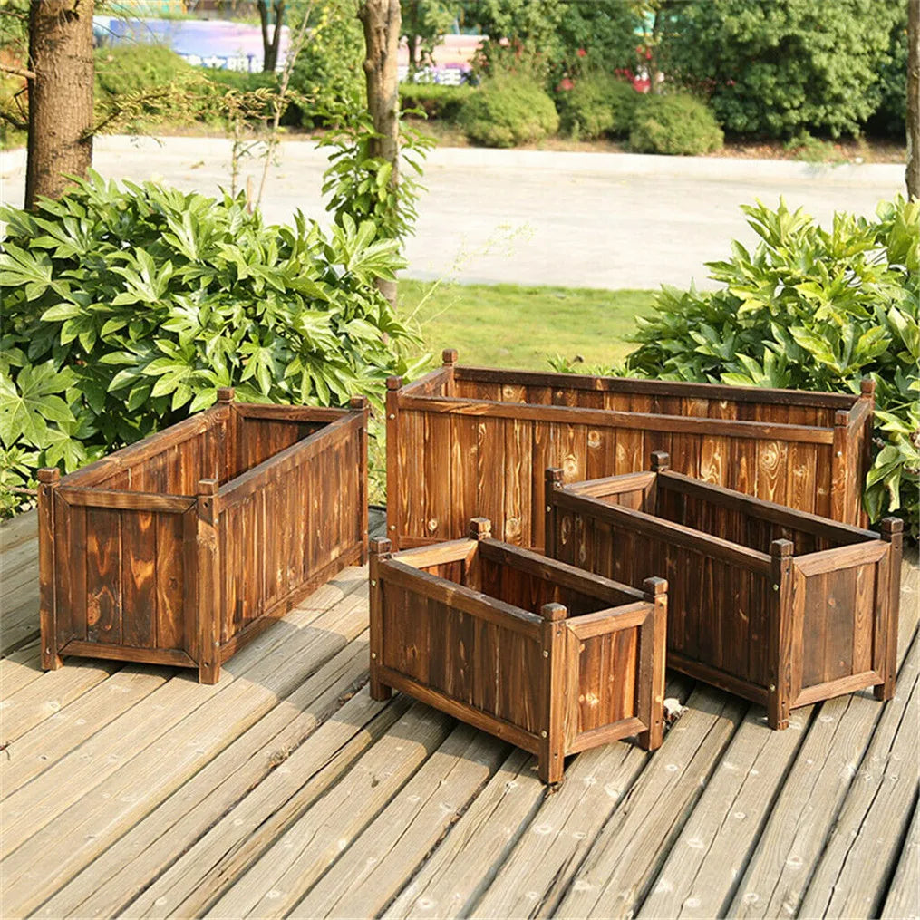 Wooden Raised Flower Bed Planter Box For Indoor Outdoor Gardens