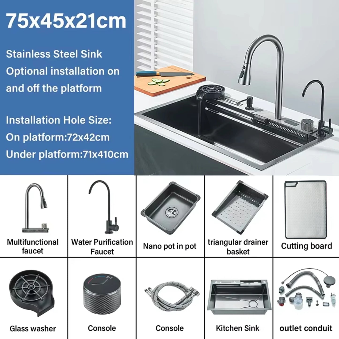 Stainless Steel Kitchen Faucet Set With Rainfall Spout And Sprayer