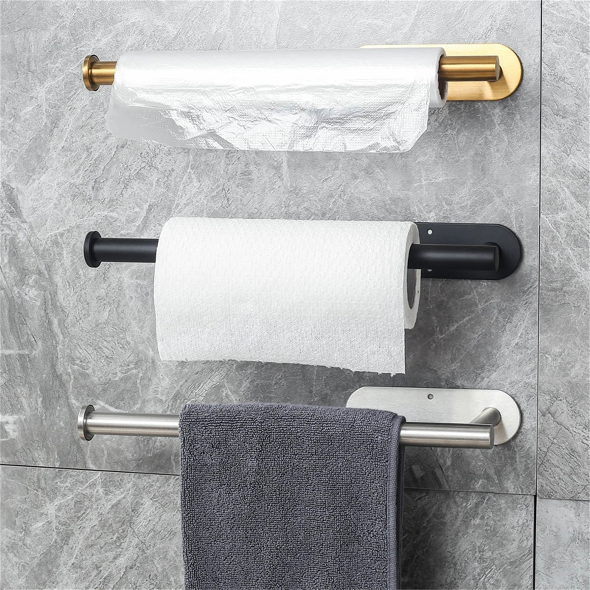 Adhesive Metal Paper Towel Holder Kitchen Bathroom Storage Rack