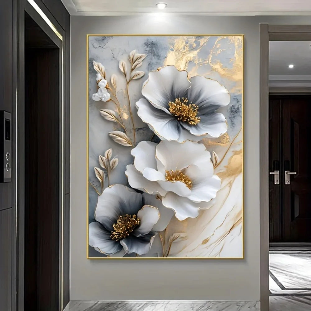 Modern Floral Canvas Mural Framed 3D Painting For Living Room