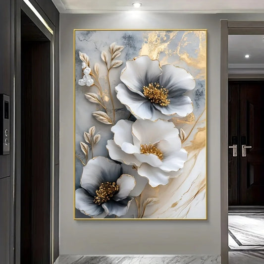 Modern Floral Canvas Mural Framed 3D Painting For Living Room