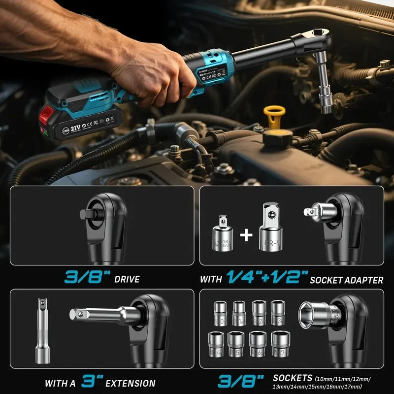 Seesii 21V Extended Electric Ratchet Wrench 80 Nm Cordless