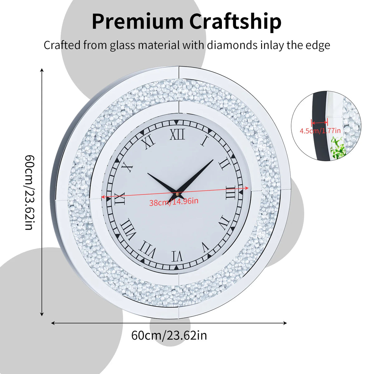 No Brand Silver Tawny Crystal Sparkle Wall Clock