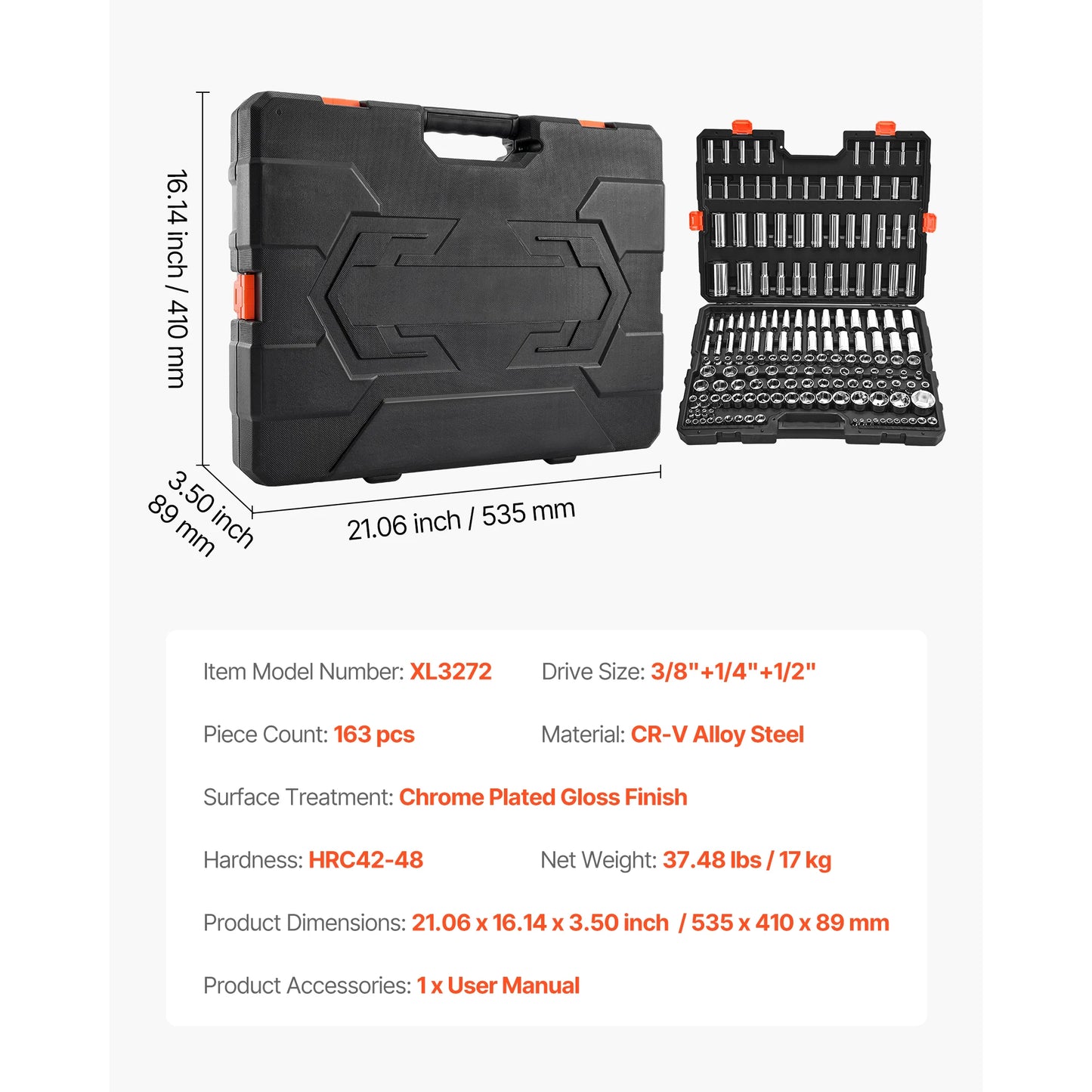 SucceBuy 86 Piece Socket Set Ratchet SAE Metric Tools