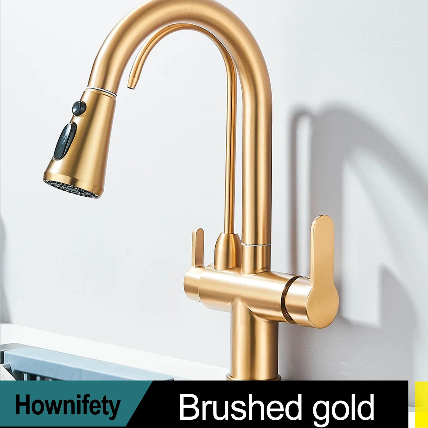 Hownifety Pullout Water Filter Kitchen Faucet Cold Hot Tap