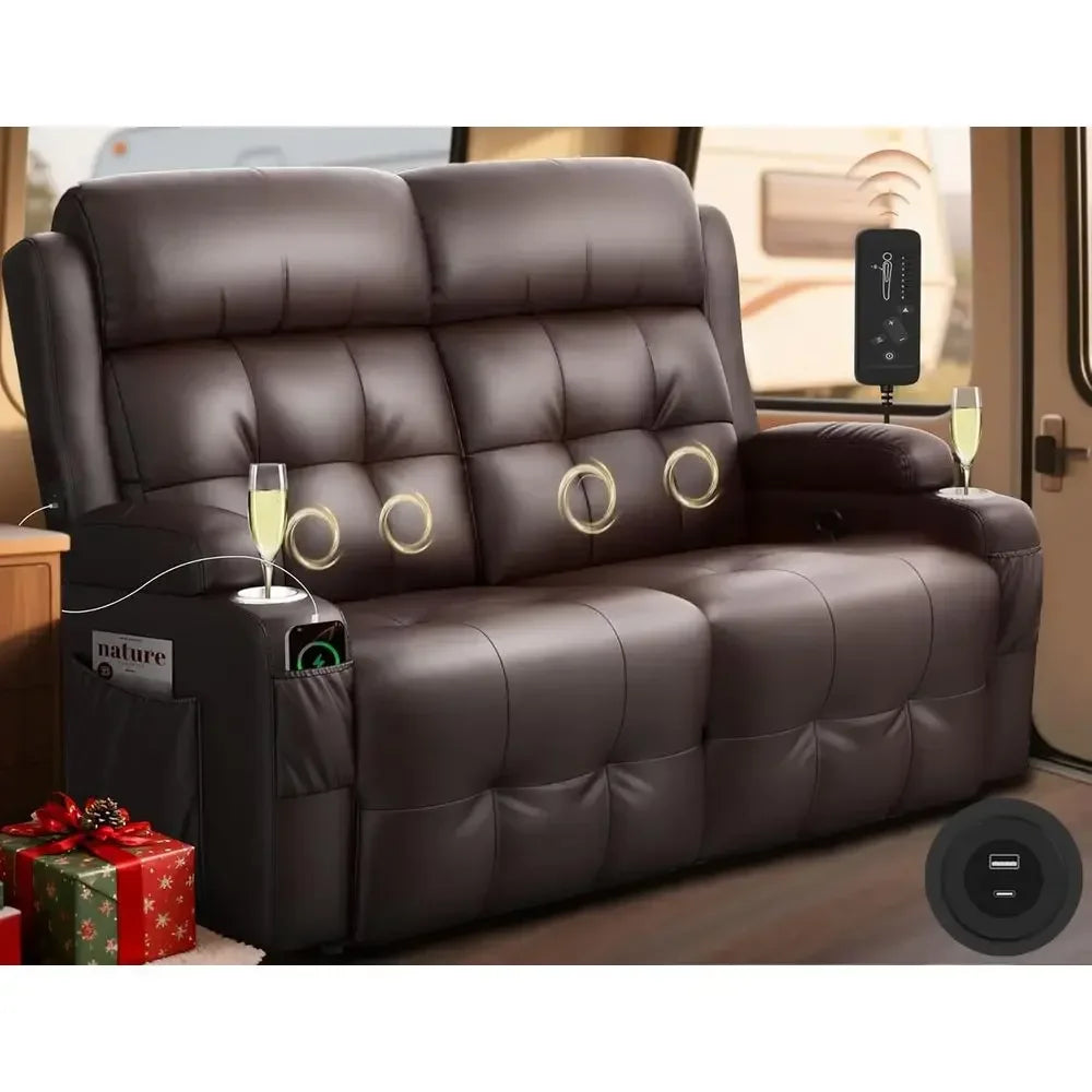 RV Loveseat Recliner Sofa Wall Hugger USB Massage Cup Holders