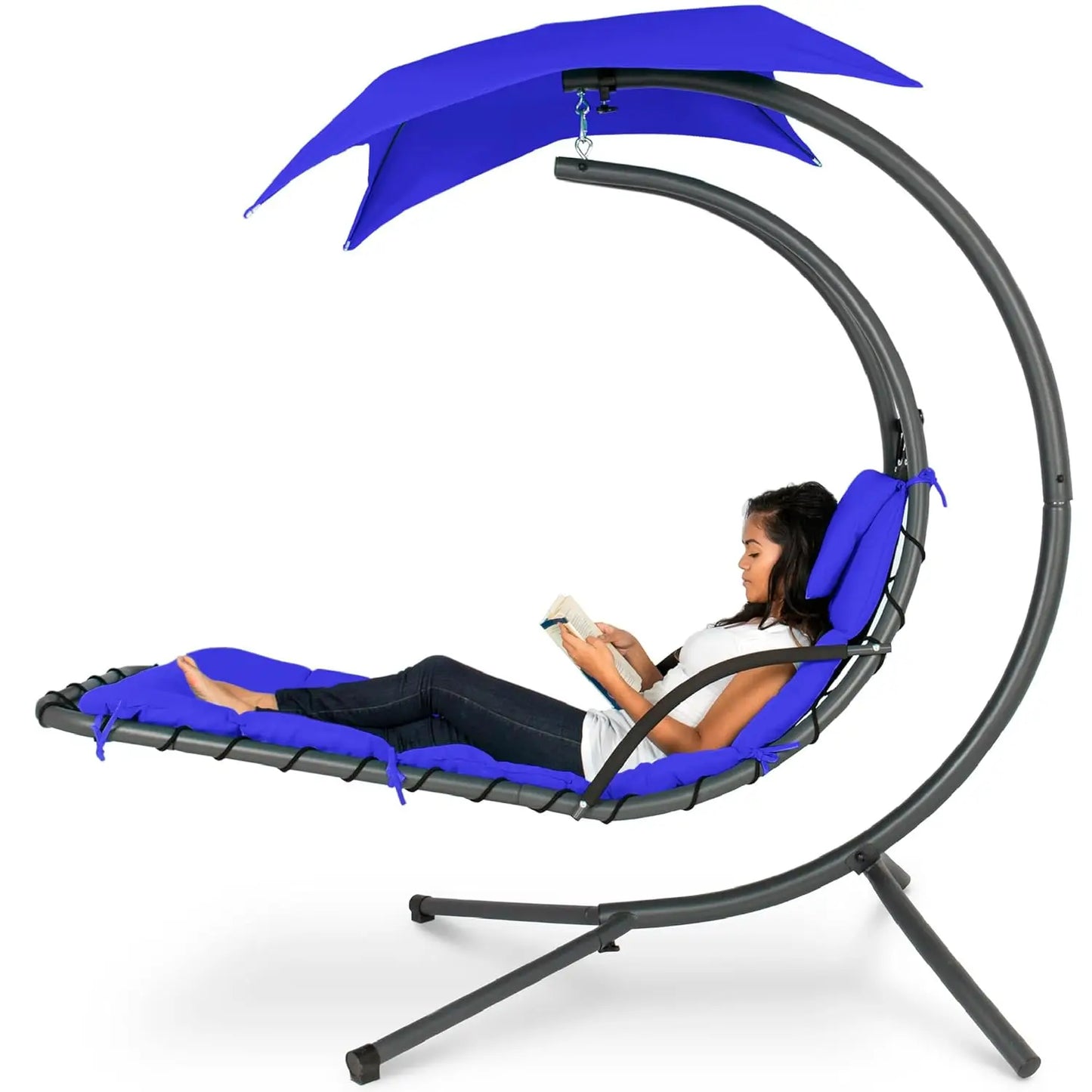 Curved Steel Outdoor Hanging Chaise Lounge With Built In Pillow