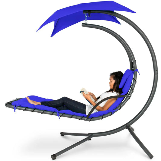 Curved Steel Outdoor Hanging Chaise Lounge With Built In Pillow