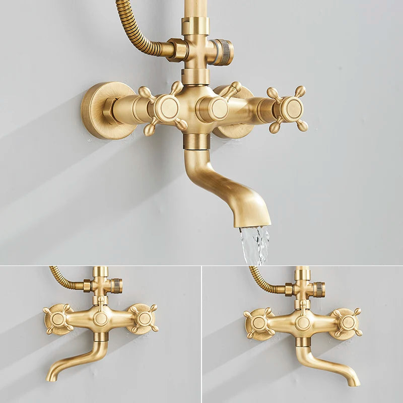 Suguword Shower Faucet Set With Rainfall Head Handshower Wall Mount