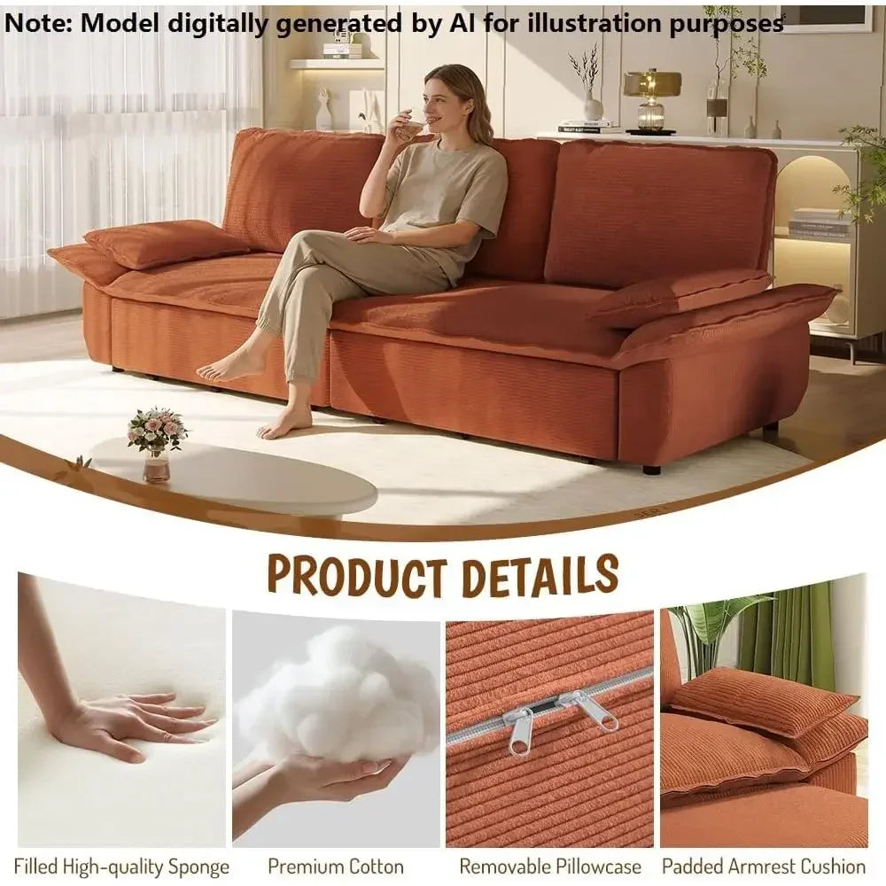 Corduroy Sleeper Sofa Bed Pull Out Couch 3 In 1 Convertible