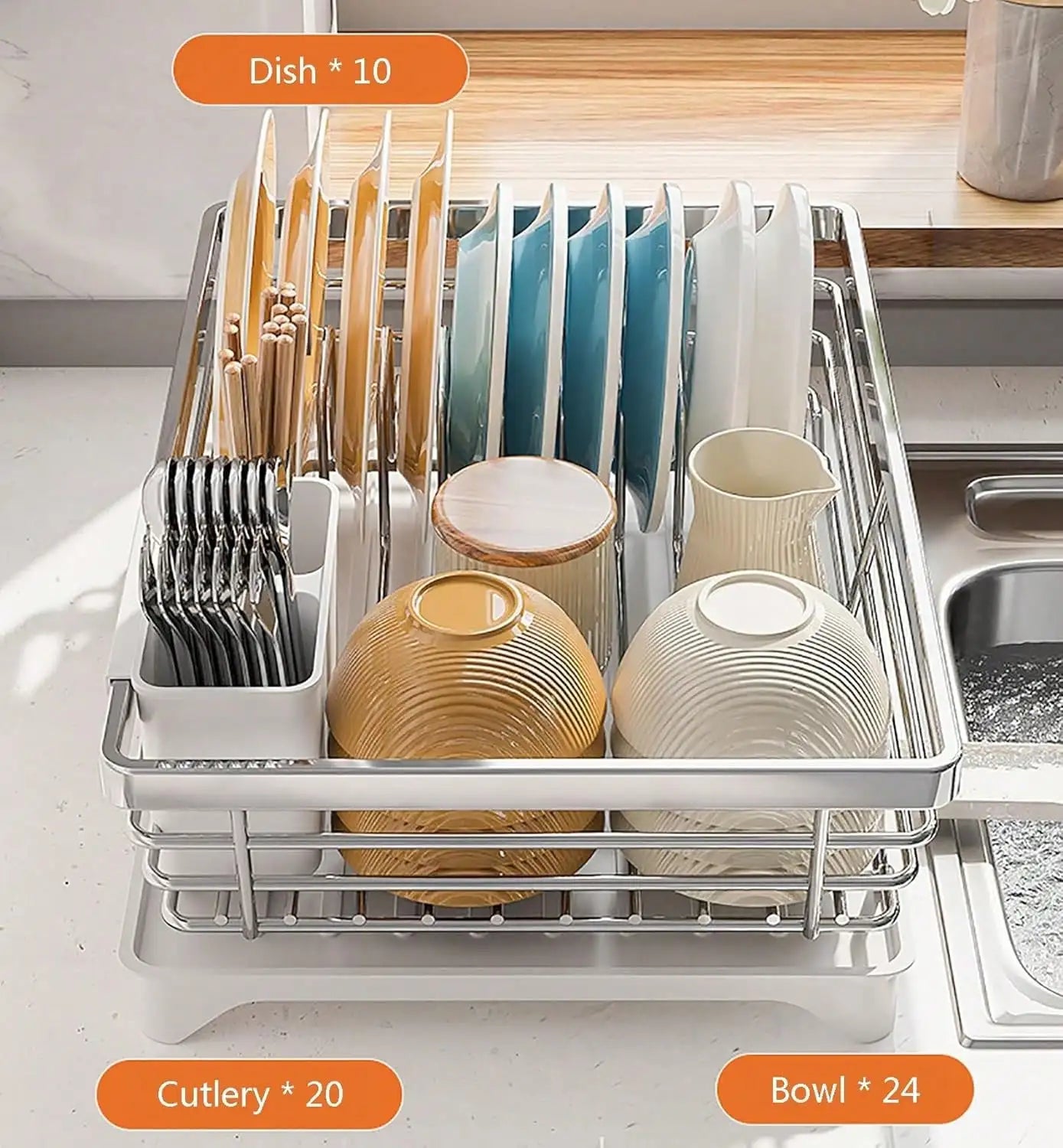 Stainless Steel Rust Resistant Dish Drying Rack With Utensil Holder
