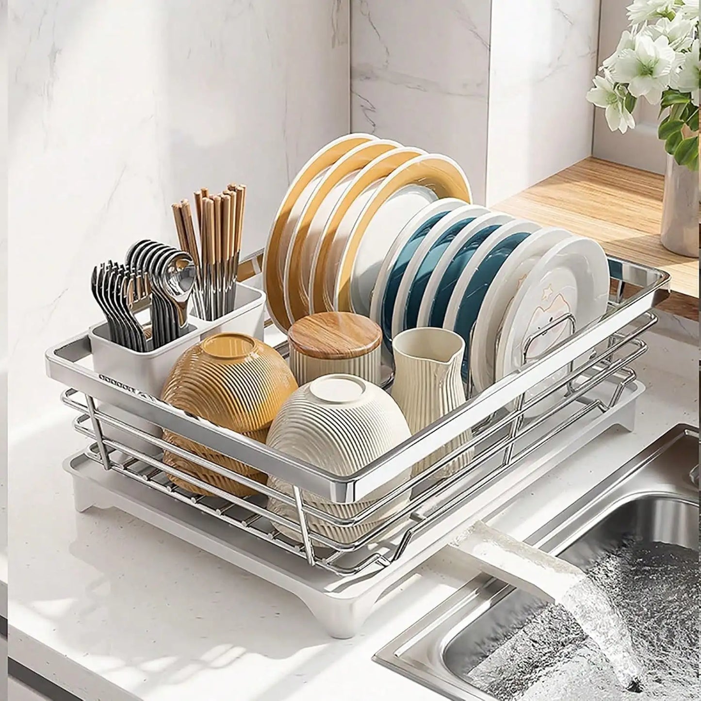 Stainless Steel Rust Resistant Dish Drying Rack With Utensil Holder