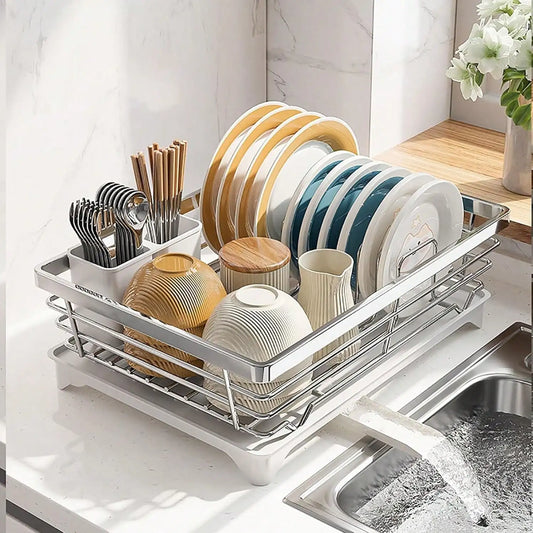Stainless Steel Rust Resistant Dish Drying Rack With Utensil Holder