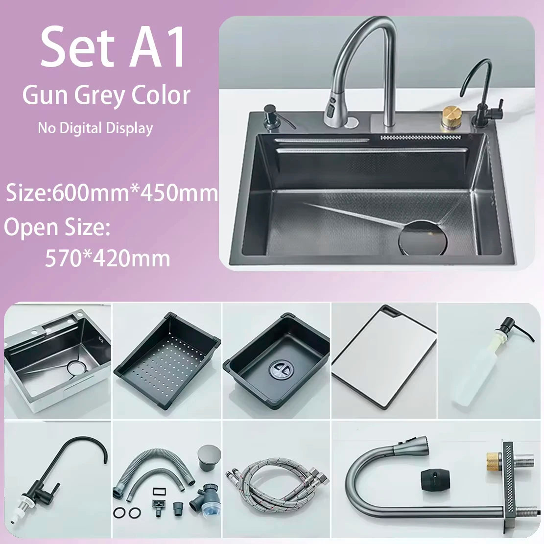 Suguword 304 Stainless Steel Waterfall Kitchen Faucet With Soap Dispenser