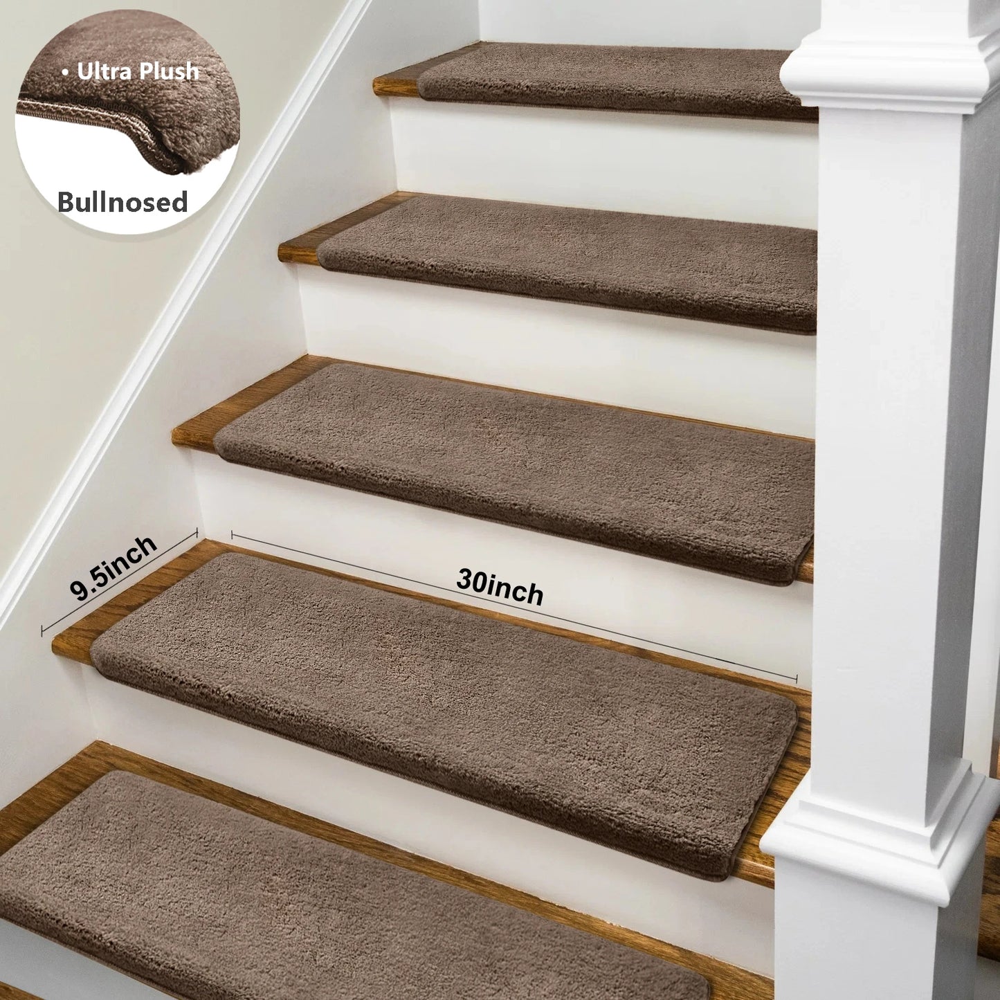 Bullnose Non Slip Stair Treads Ultra Plush Washable Self Adhesive Mats